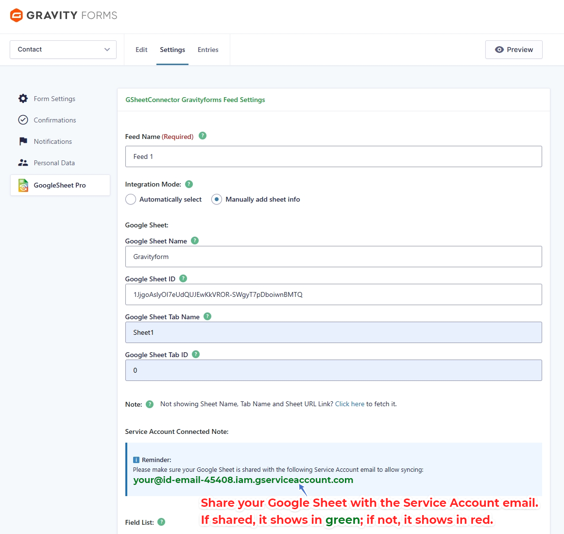 Service Account Setting Pro Version – Google Sheet Connector Google Sheet Connector Elementor Form - Manual Setting