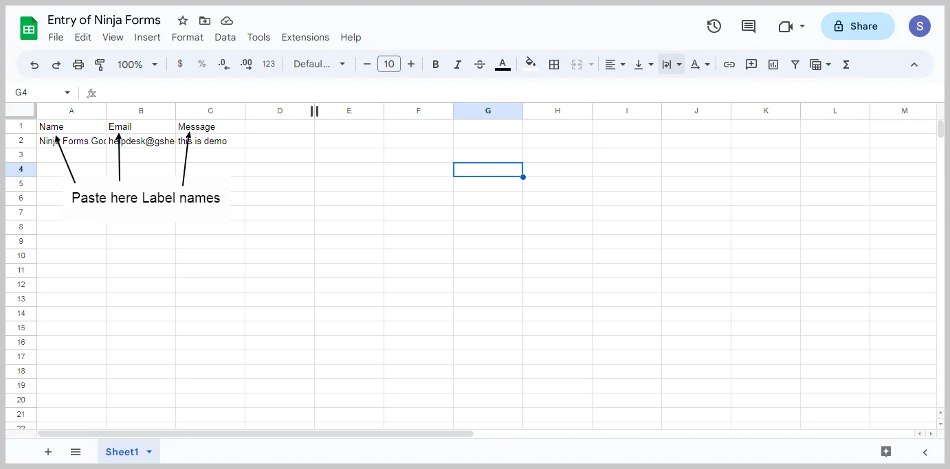 Ninja Forms Google Sheet Connector configuration