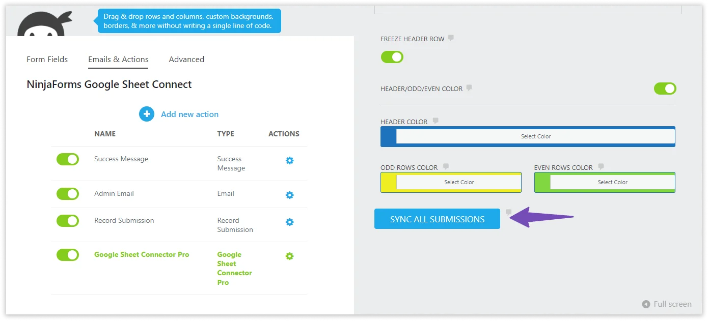 Ninja Forms Google Sheet Connector Pro integration steps