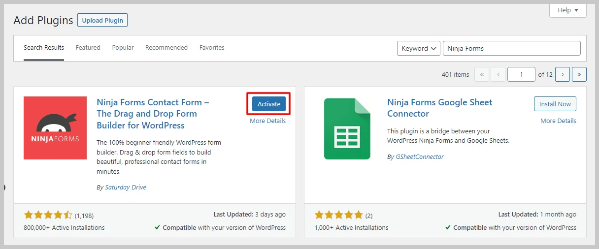 Ninja Forms Google Sheet Connector Plugin Installation