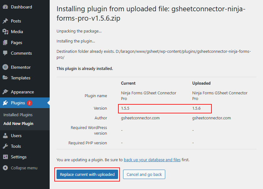update plugin process