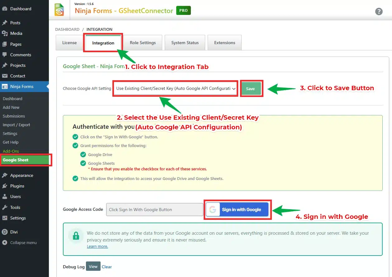 Ninja Forms Google Sheet Integration Setup