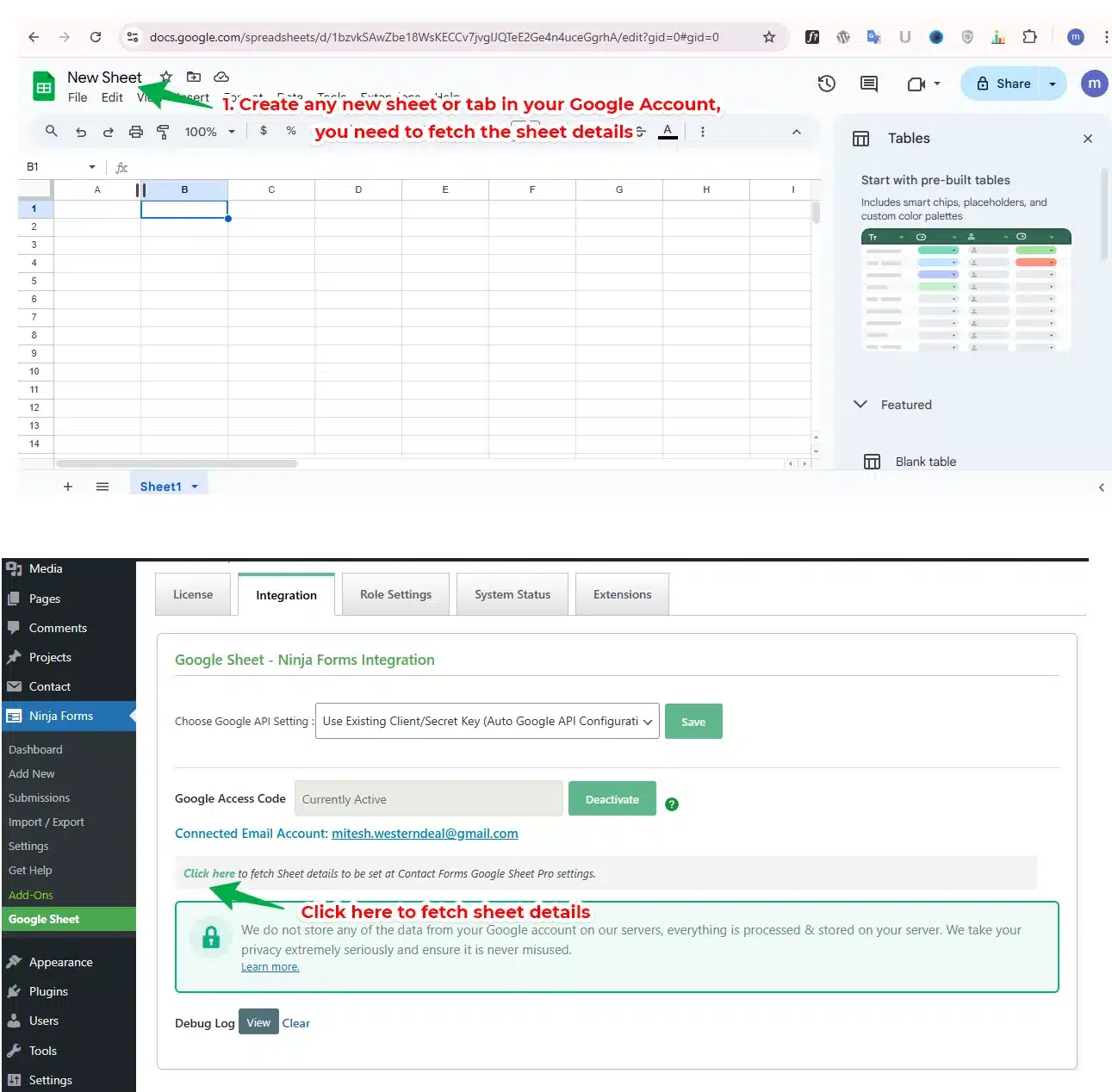 Ninja Forms Google Sheet Integration Setup