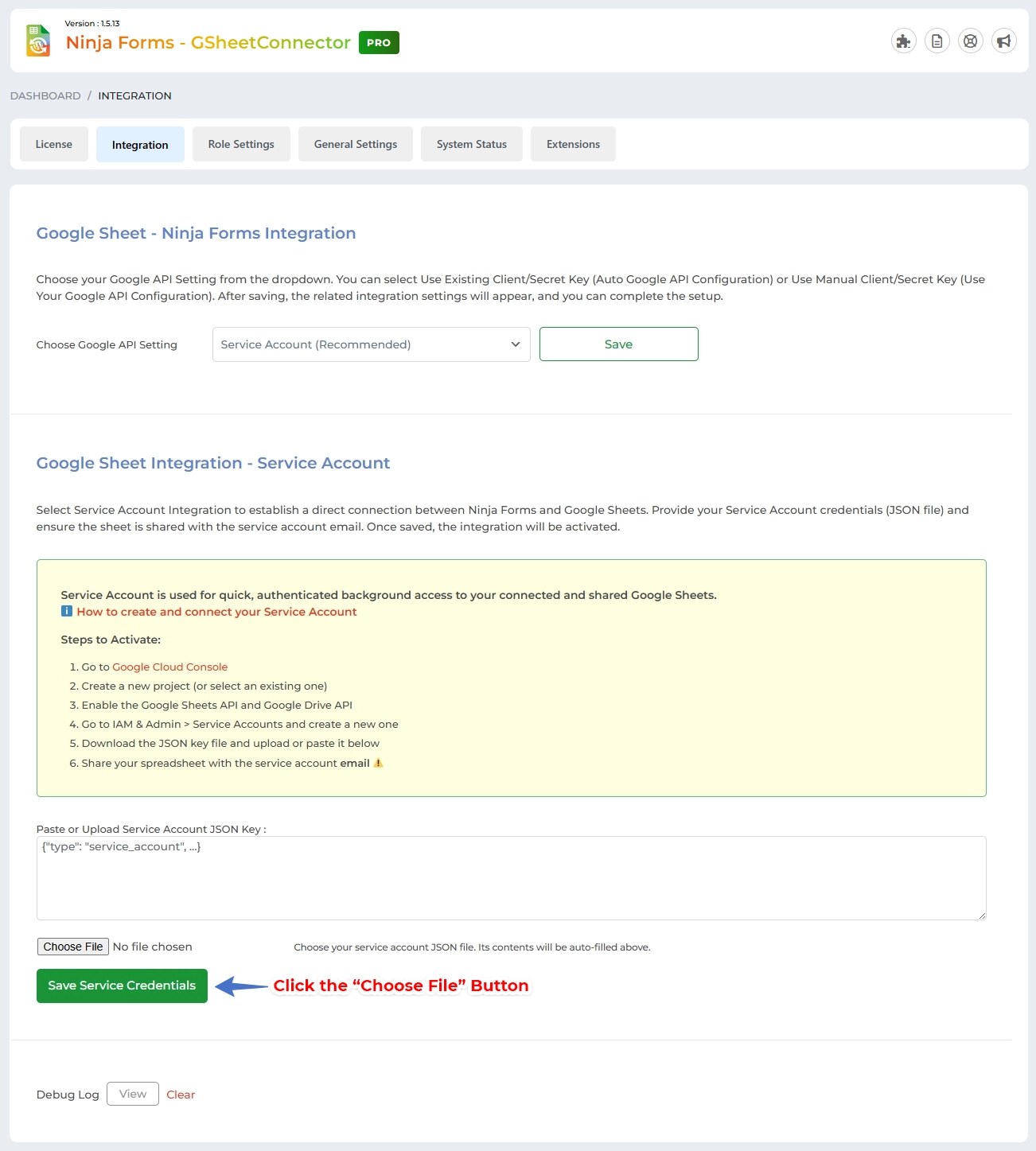 Connect the Service Account in Elementor GSheetConnector Pro