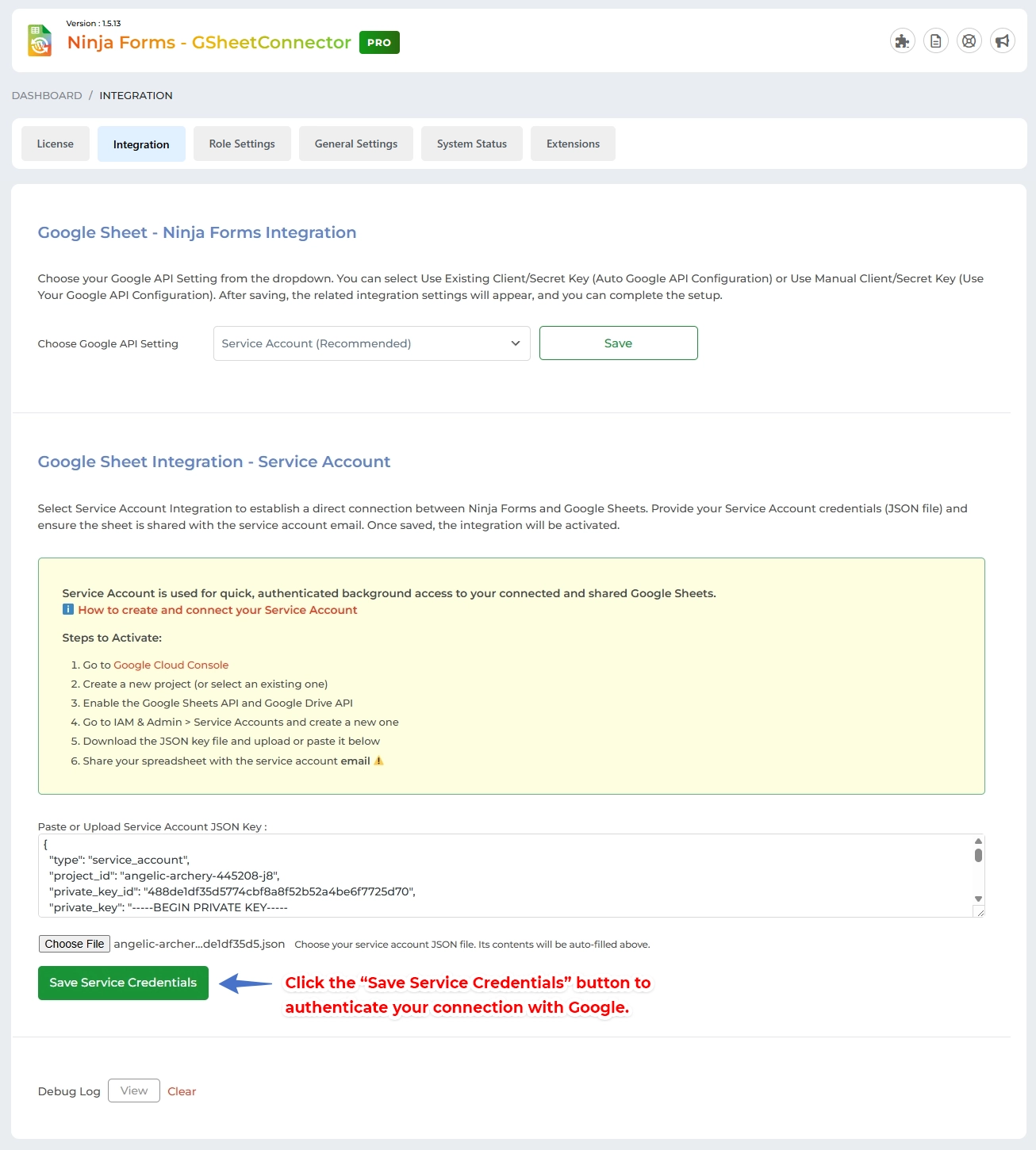 Authentication Method - Service Account