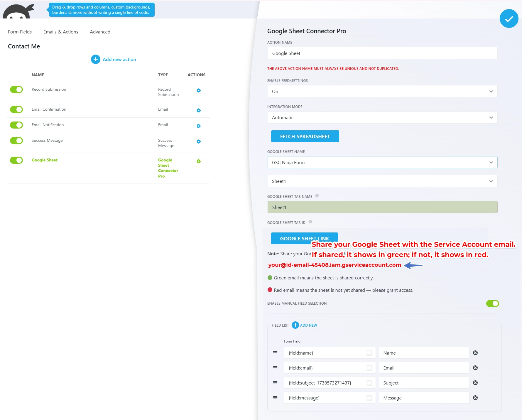 Google Sheet Connector Elementor Form - Edit - Delete - Rename Feed