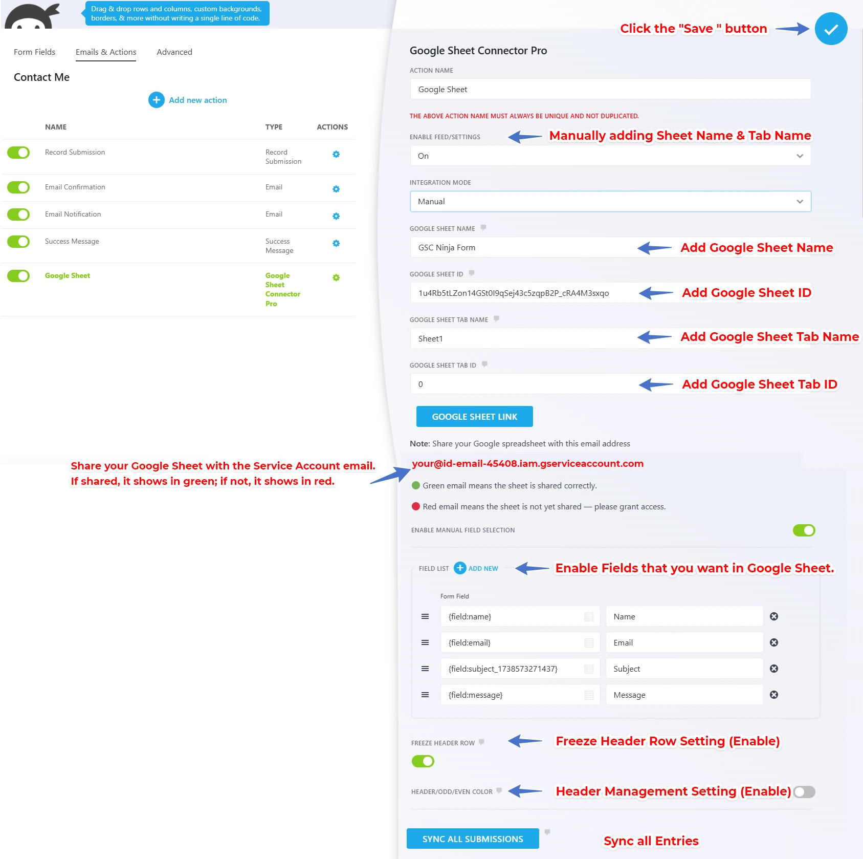 Google Sheet Connector Elementor Form - Manual Setting