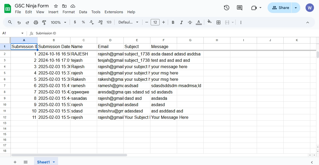 Google Sheet Connector Elementor Form - Google Sheet feed Entry