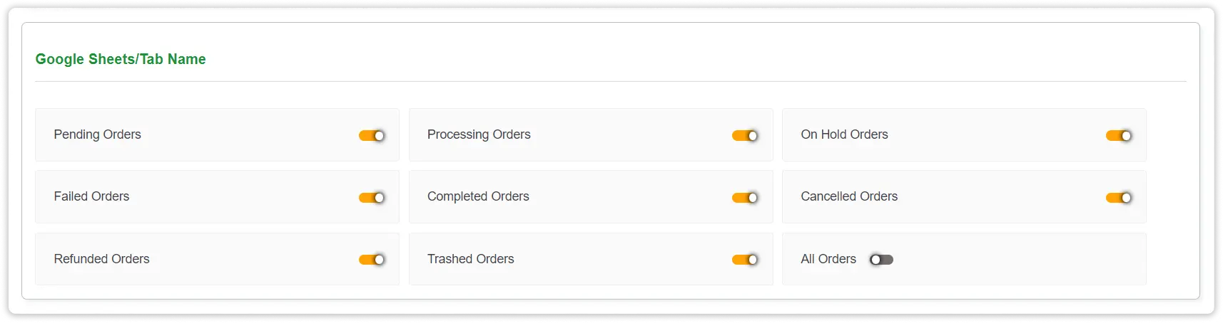 WooCommerce Google Sheet Connector Data Setting