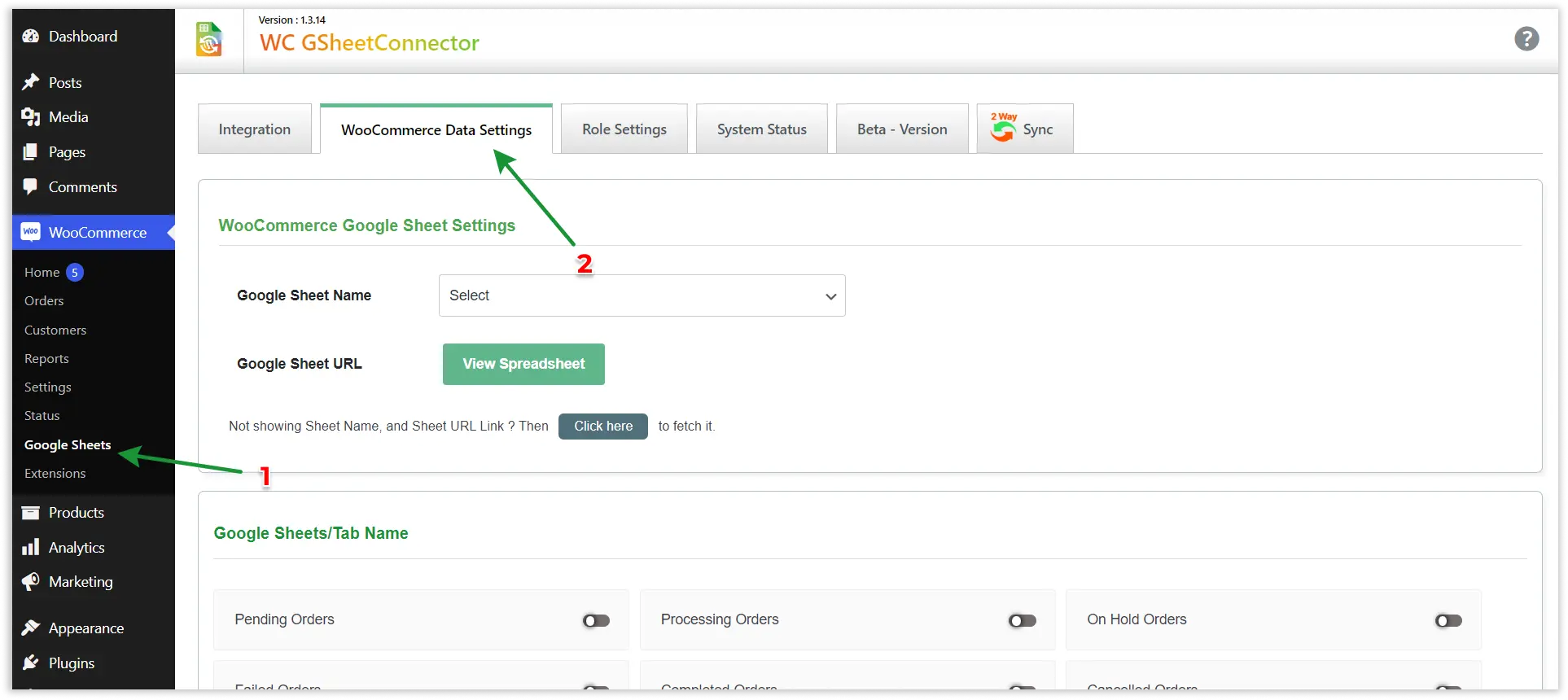 WooCommerce Google Sheet Connector Data Setting