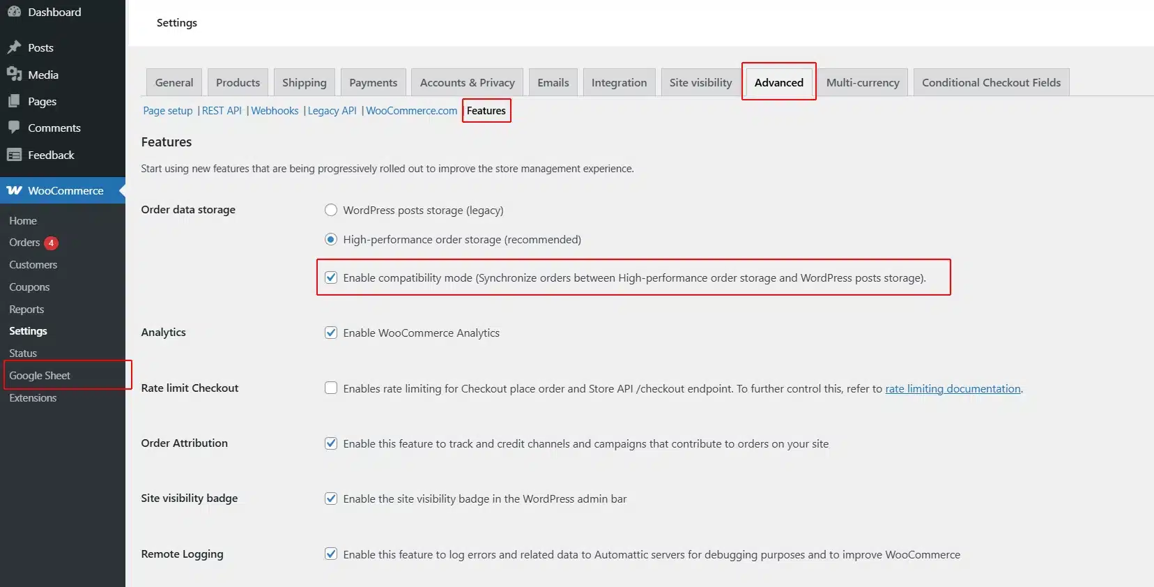 WooCommerce Google Sheets Integration Settings