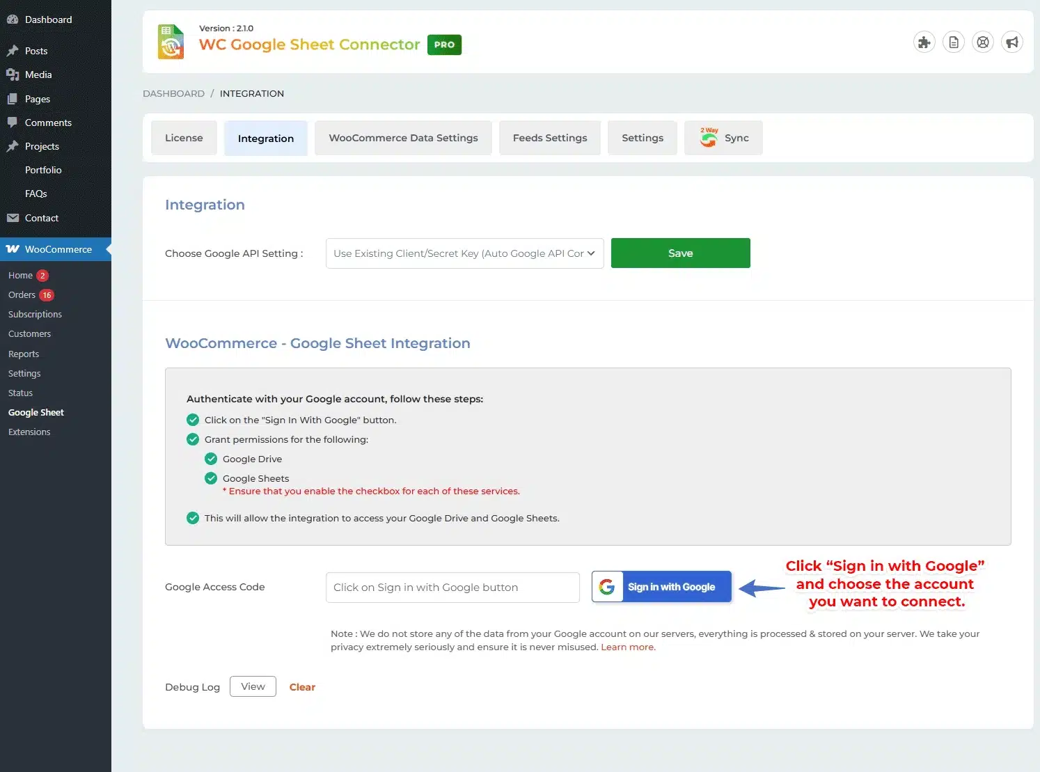 WooCommerce Google Sheet Connector Sign in with Google