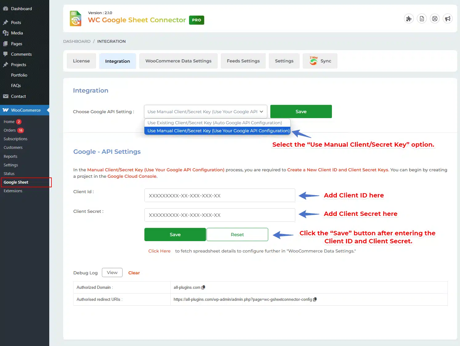 Manual Google API Integration setup guide