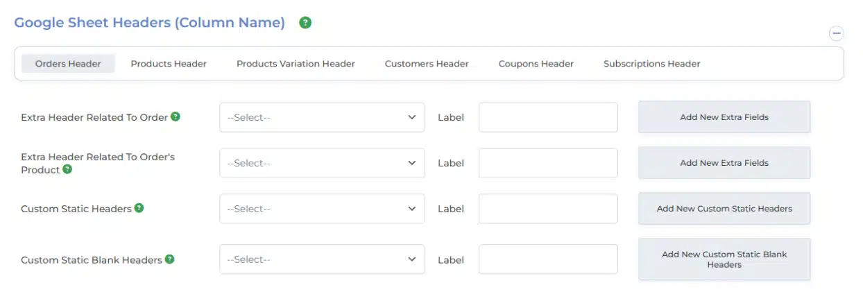 WooCommerce Google Sheets Integration Settings