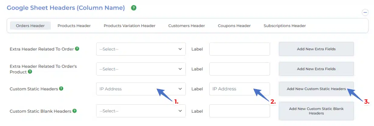 WooCommerce Google Sheets Integration Settings