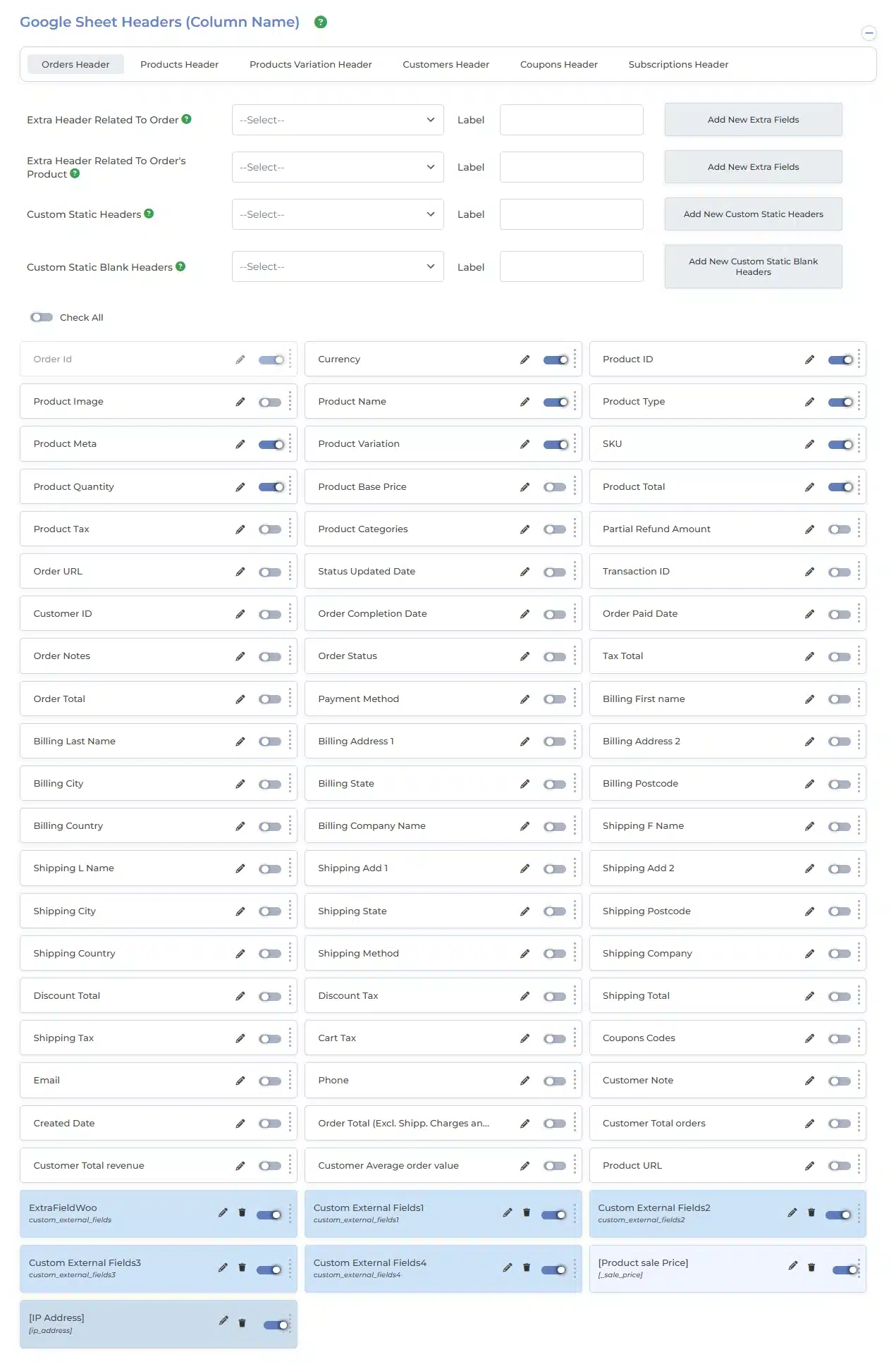 WooCommerce Google Sheets Integration Settings