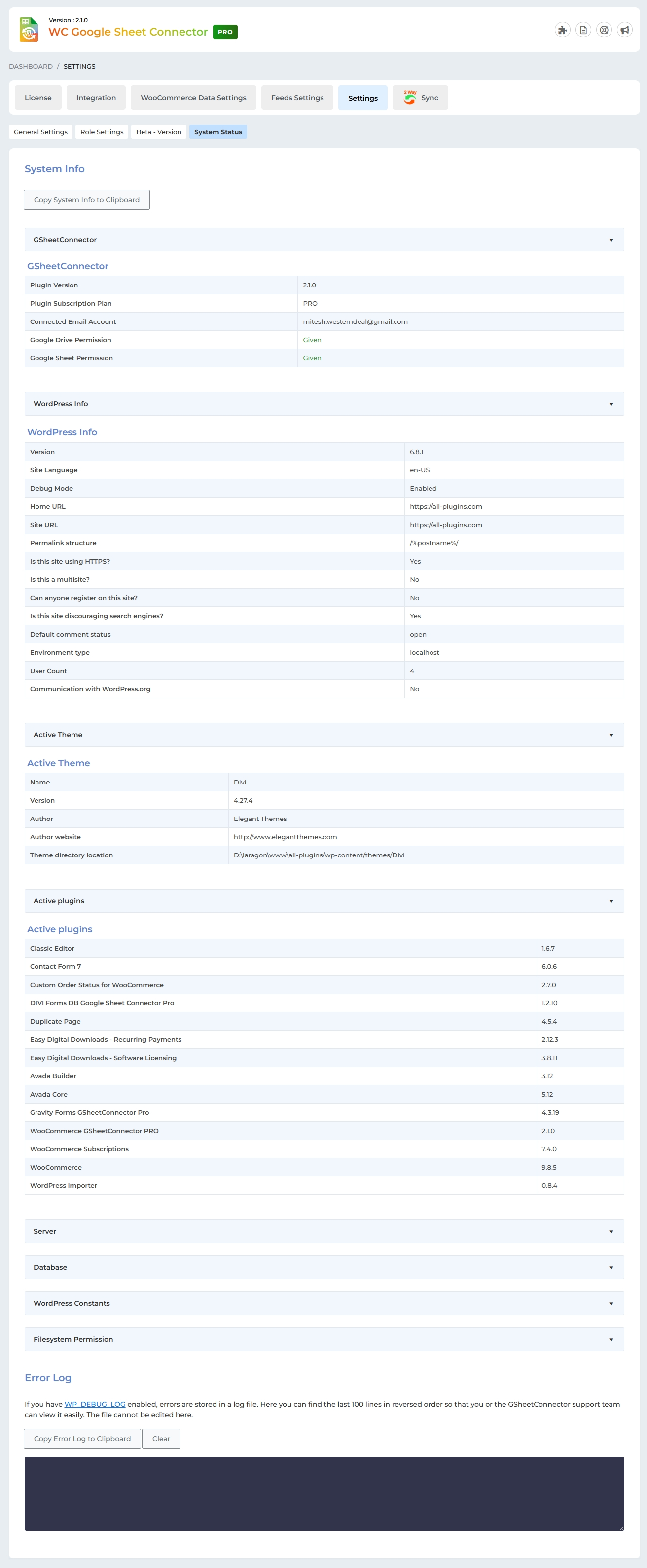 WooCommerce GSheetConnector System Status