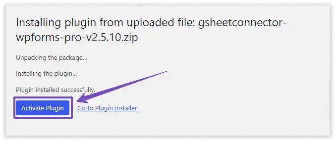 Activate WPForms Google Sheet Connector PRO plugin
