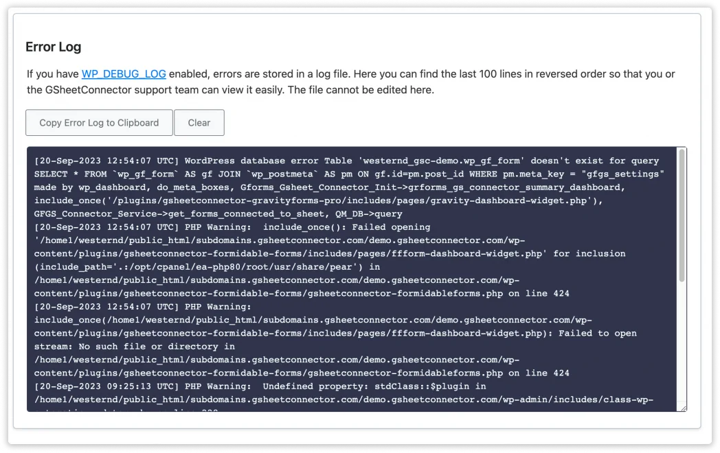 WPForms GSheetConnector System Status