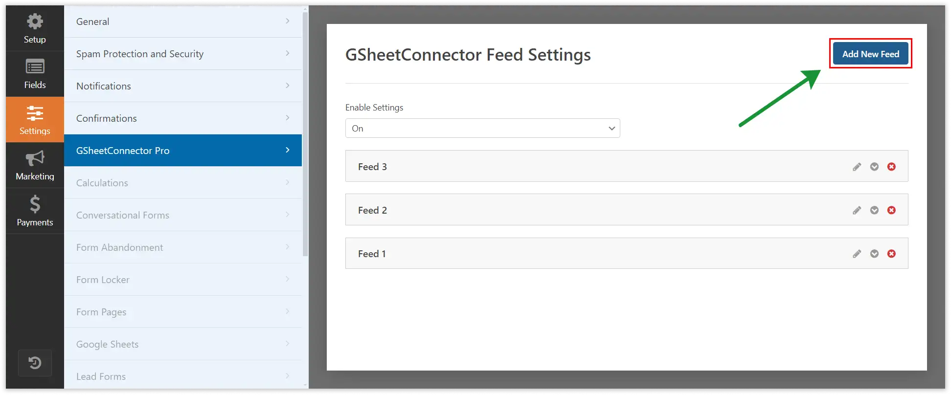 WPForms Google Sheet Connector PRO settings dashboard