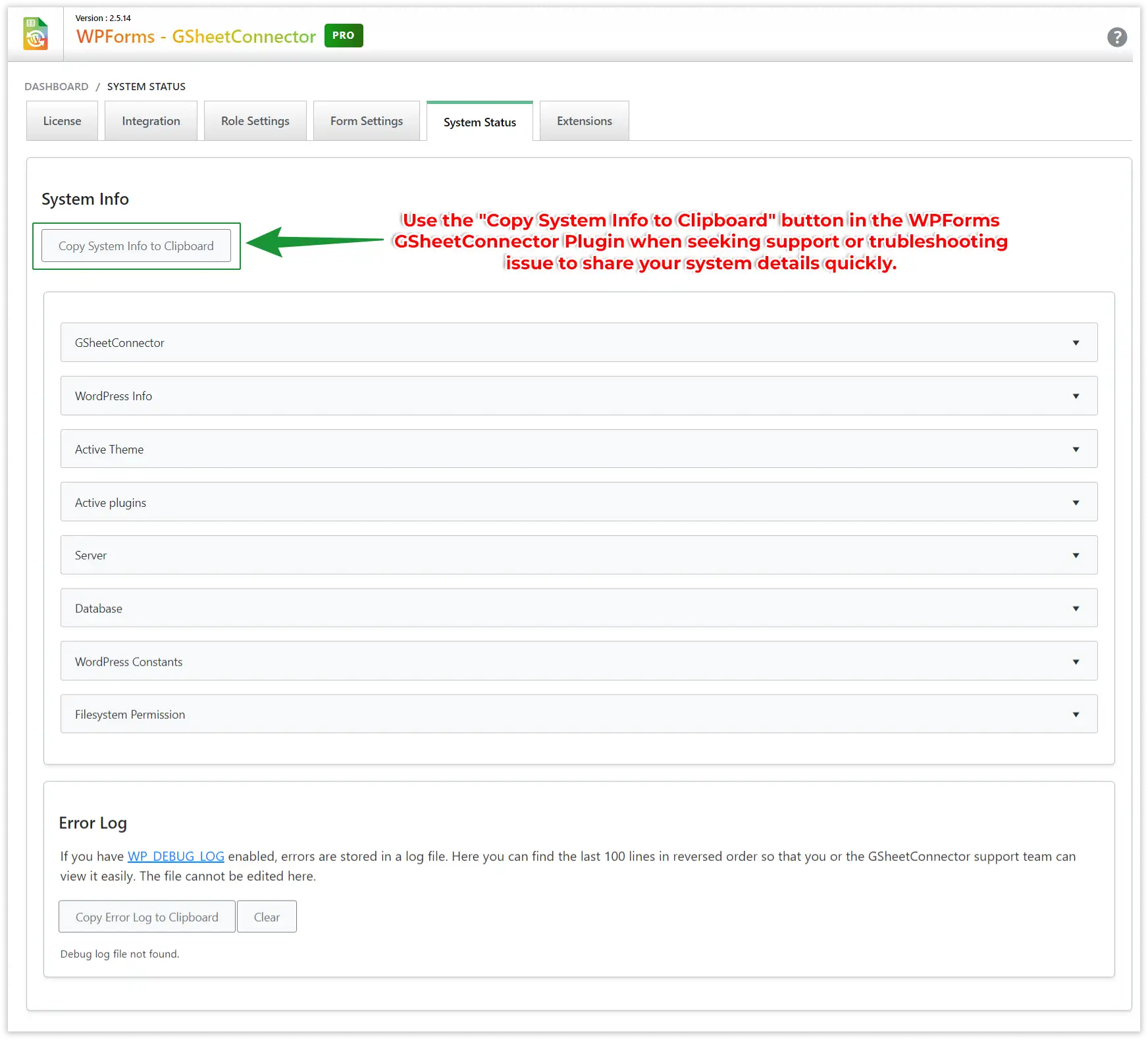 WPForms GSheetConnector System Status