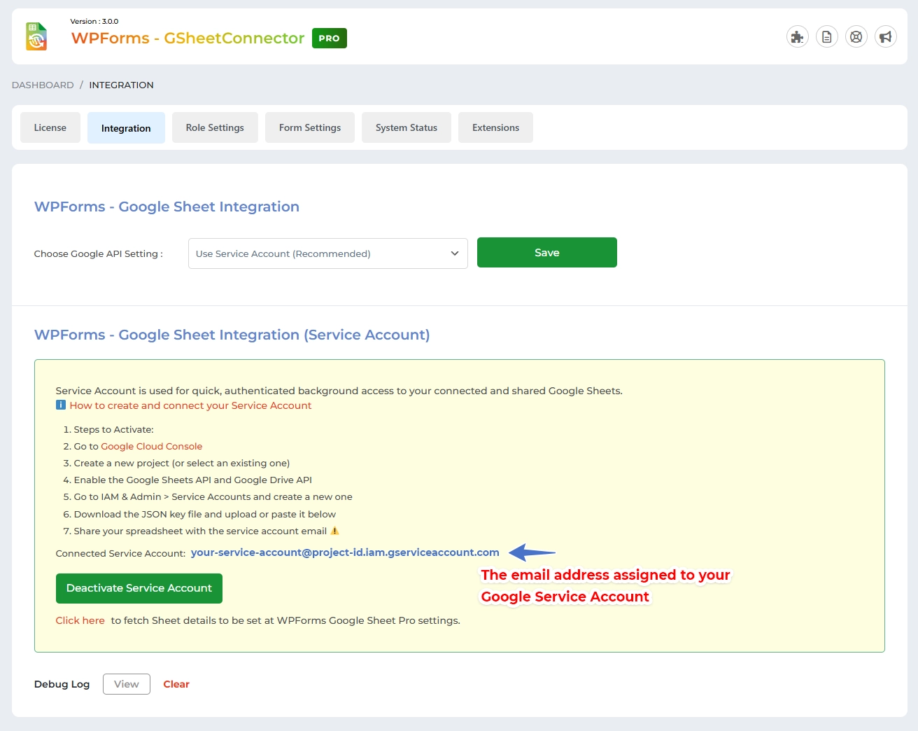 WPForms Google Sheet Connector Pro Service Account Setup - Service Account authenticated